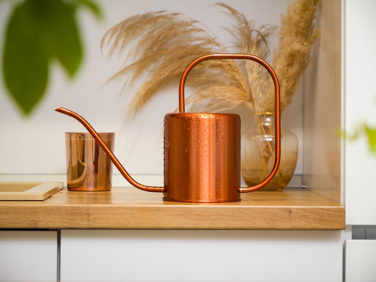 Plexon Rose Gold Metal Watering Can Indoor Plants, 54 oz Stainless Steel Long Spout Watering Can Outdoor House Plant Flower, Garden