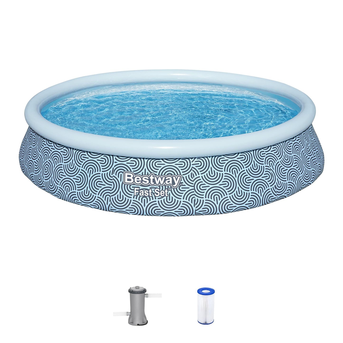 Bestway Fast Set 13' x 33" Round Inflatable Above Ground Swimming Pool Set, Outdoor Family Pool with Filter Pump, Rattan Print