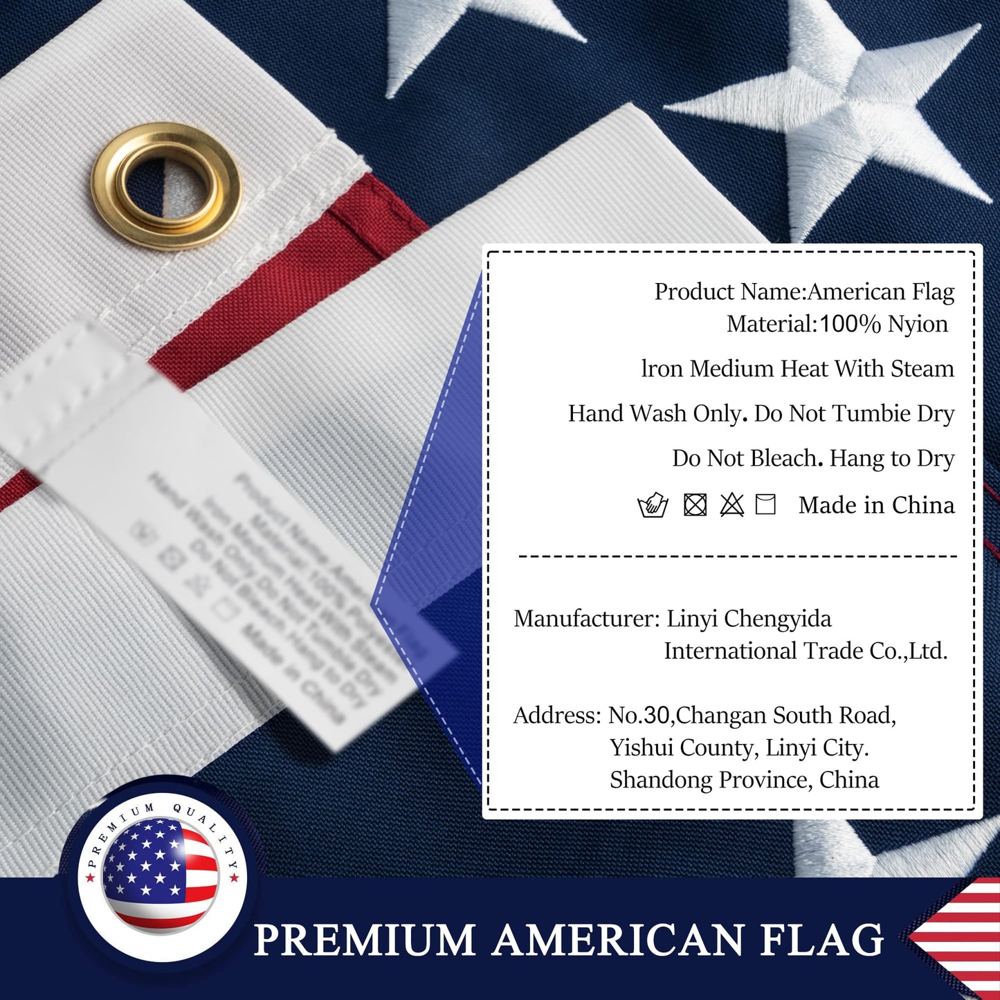 American Flag 3x5 Ft for Outside, Heavy Duty Nylon US Flags for High Wind Outdoor, Fade Resistant and Waterproof USA Flag with Embroidered Stars, Sewn Stripes, Brass Grommets