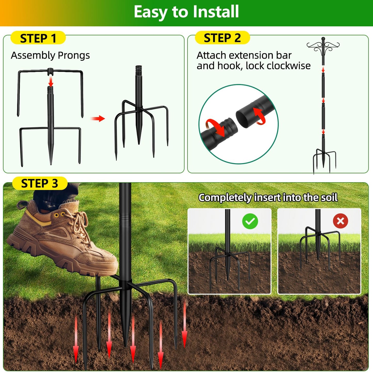 PIYILO Shepherds Hooks for Outdoor, 2 Pack 76.8 in Heavy Duty Bird Feeder Pole, Thickened Double Shepherd Hook Stand for Hanging Plants, Lanterns, Solar Lights, Wind Chime, Hummingbird Feeder, Garden
