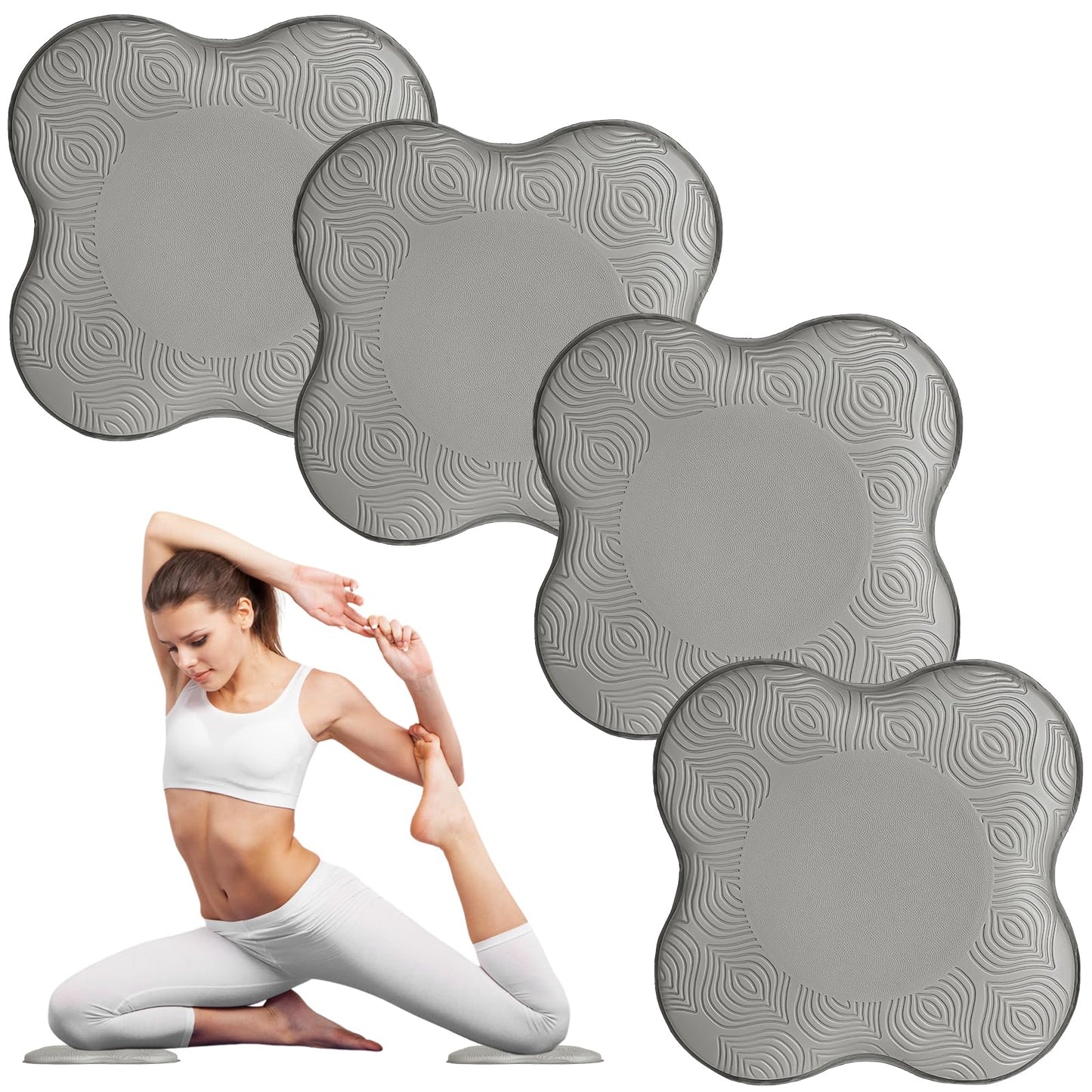 Yflingjie Yoga Knee Pads, Set of 4, Mats for Knees and Elbows, Fitness, Meditation, Kneeling, Balance, Floor, Pilates（grey)