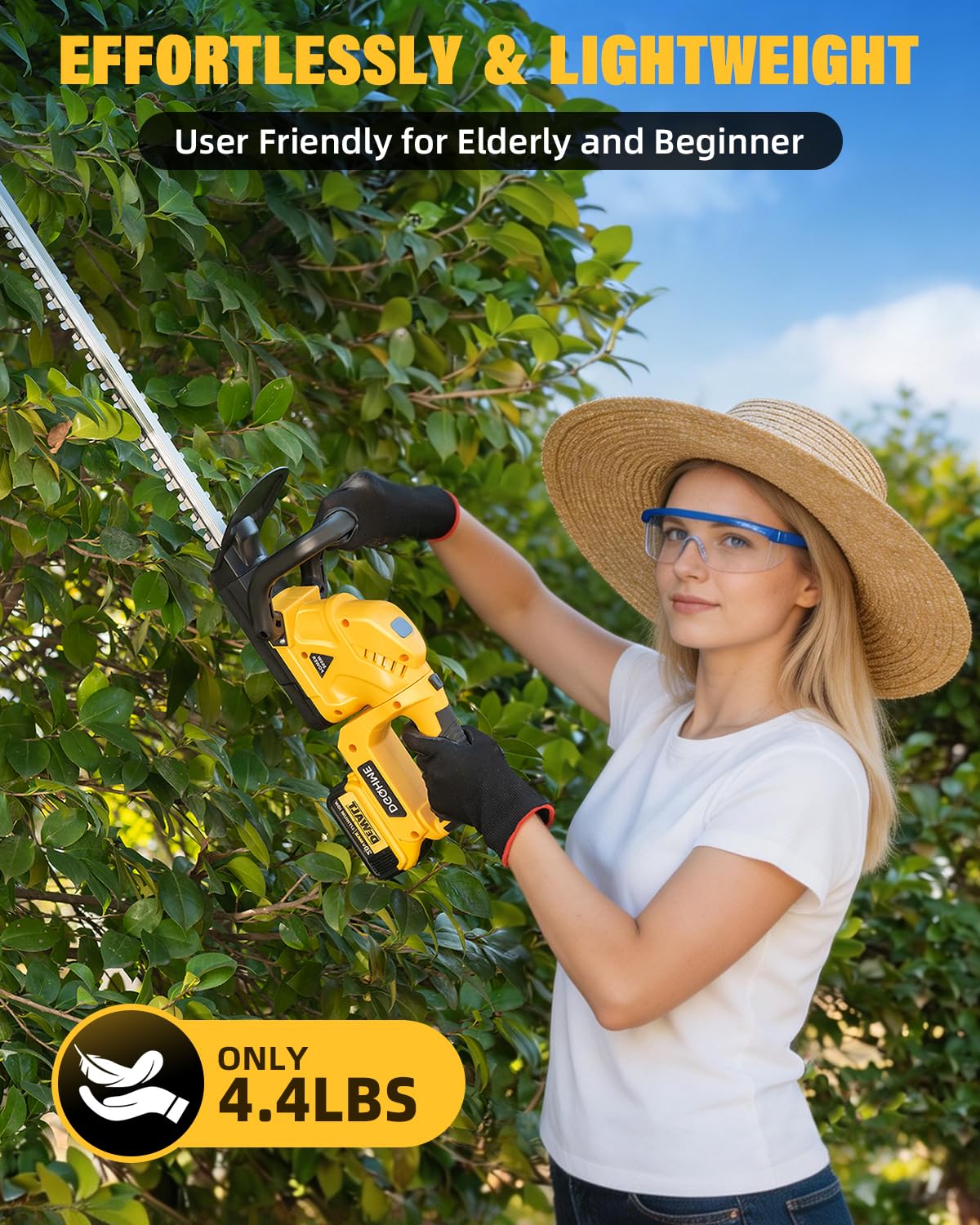 DGQHME Cordless Hedge Trimmer, Compatible with Dw 20V MAX Battery, Lightweight Hedge Trimmers,3000RPM 180° Rotating Head,3/4" Blade Gap(Battery Not Included)