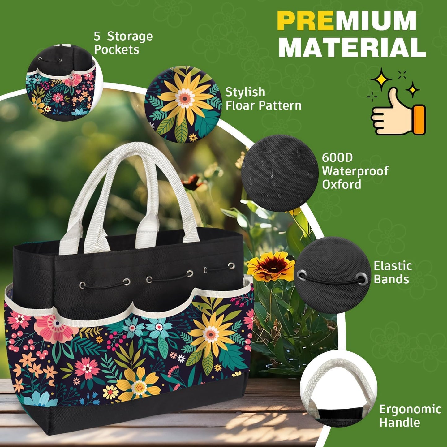 22Pcs Gardening Tools Set for Women Heavy Duty Garden Hand Tool Kit Garden Gifts for Mom Beginner Gardening Accessories with Tote Bag/Shovel/Repotting Mat/Plant Labels/Gloves-Black