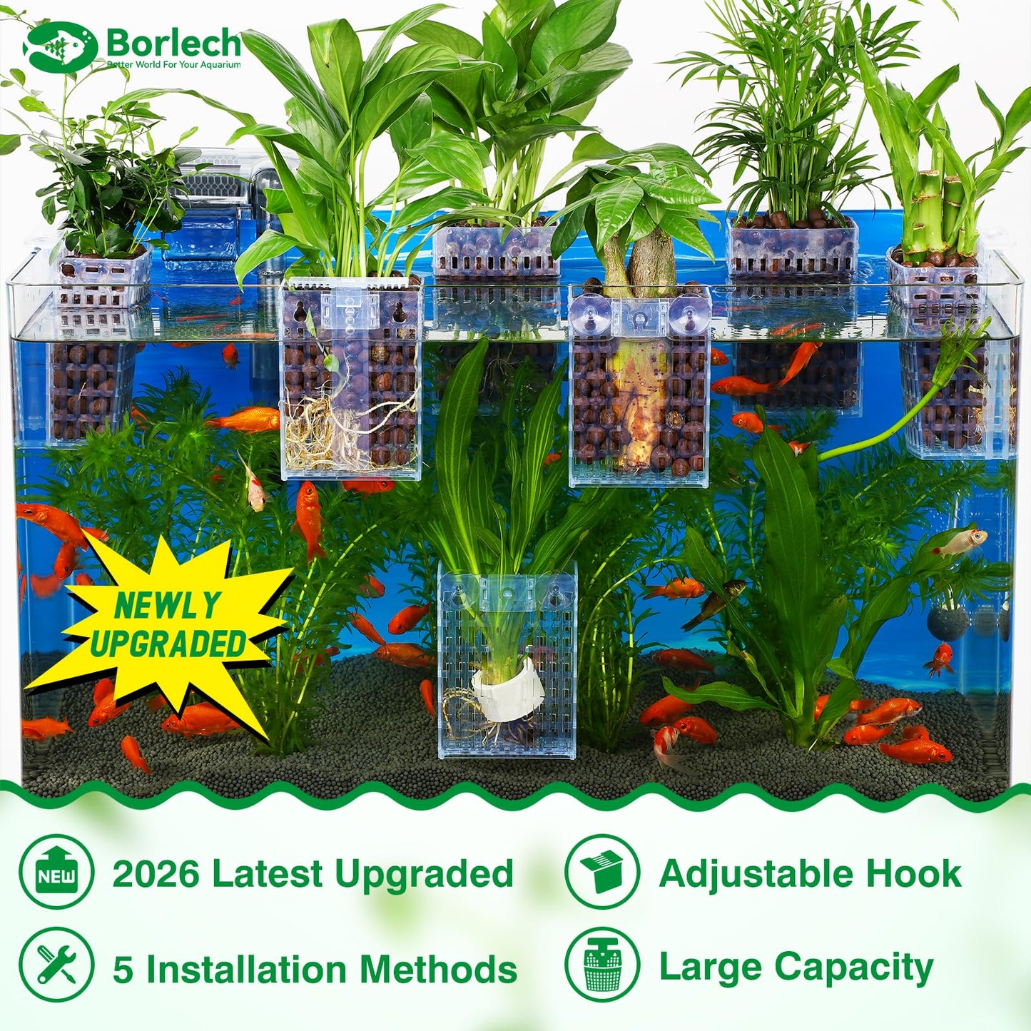 2026 Latest Upgraded Aquarium Plant Holder Adjustable Height with Extendable Hook and Suction Cup for Fish Tank Aquaponic Plant Cultivation and Aquascape Accessories Decorations (4 Pack) Transparent