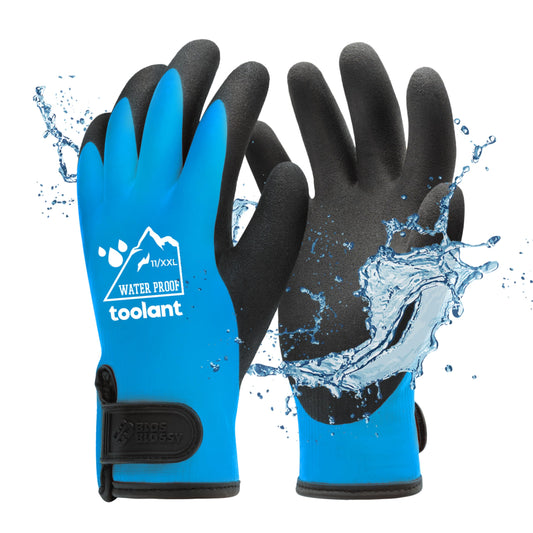 toolant 100% Waterproof Gloves for Men and Women, Winter Work Gloves for Cold Weather, Touchsreen, Thermal Gloves for Fishing, Gardening and Working in Freezer, With Grip, Blue, XX-Large