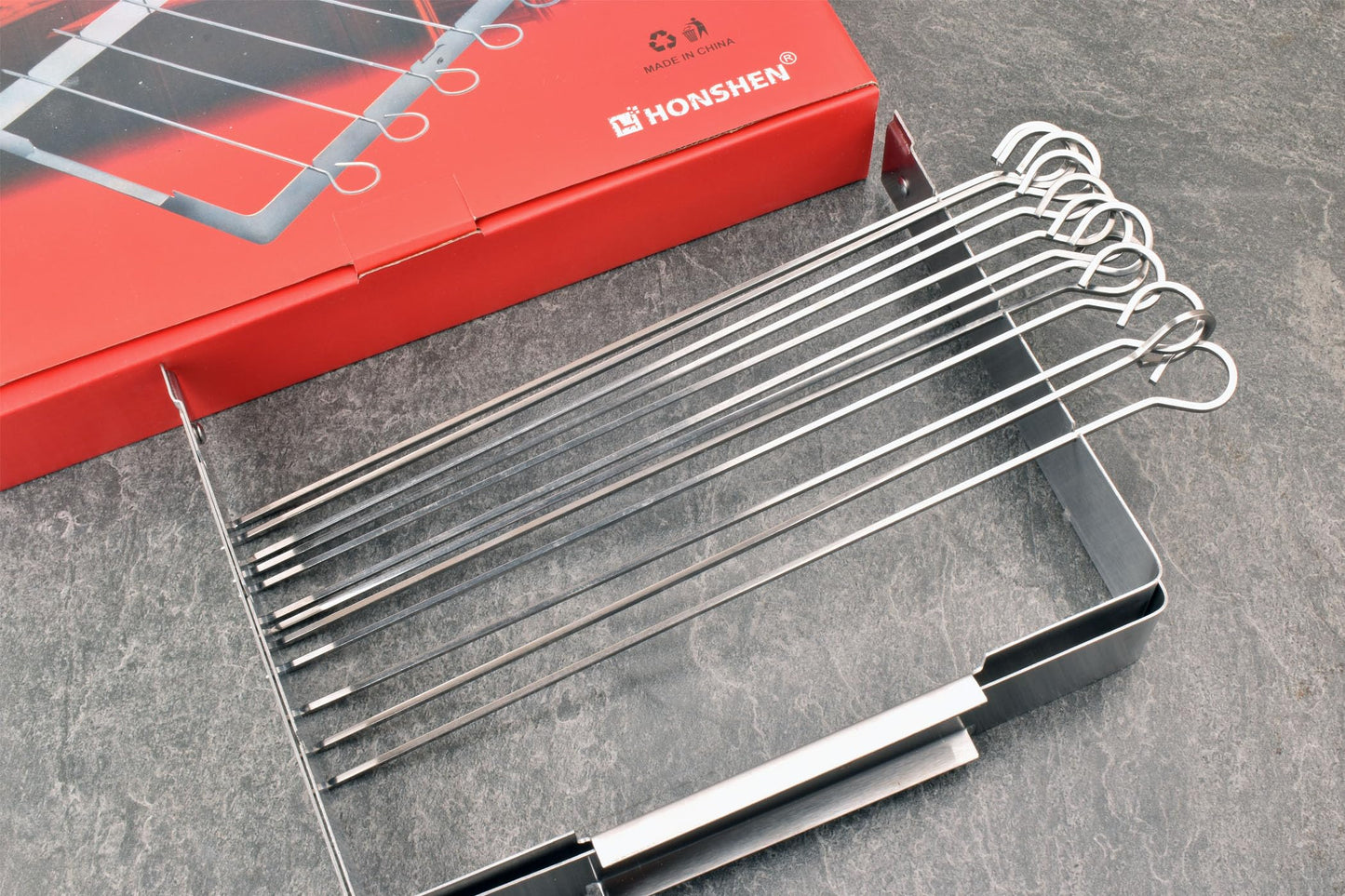 HONSHEN Skewer Rack Set for Grill,12pcs 12inch Stainless Steel Square Barbecue Skewers Shish Kabob and Foldable Grill BBQ Racks Set for Party and Cookout (Barbecue Skewers Rack Set 12p+1)