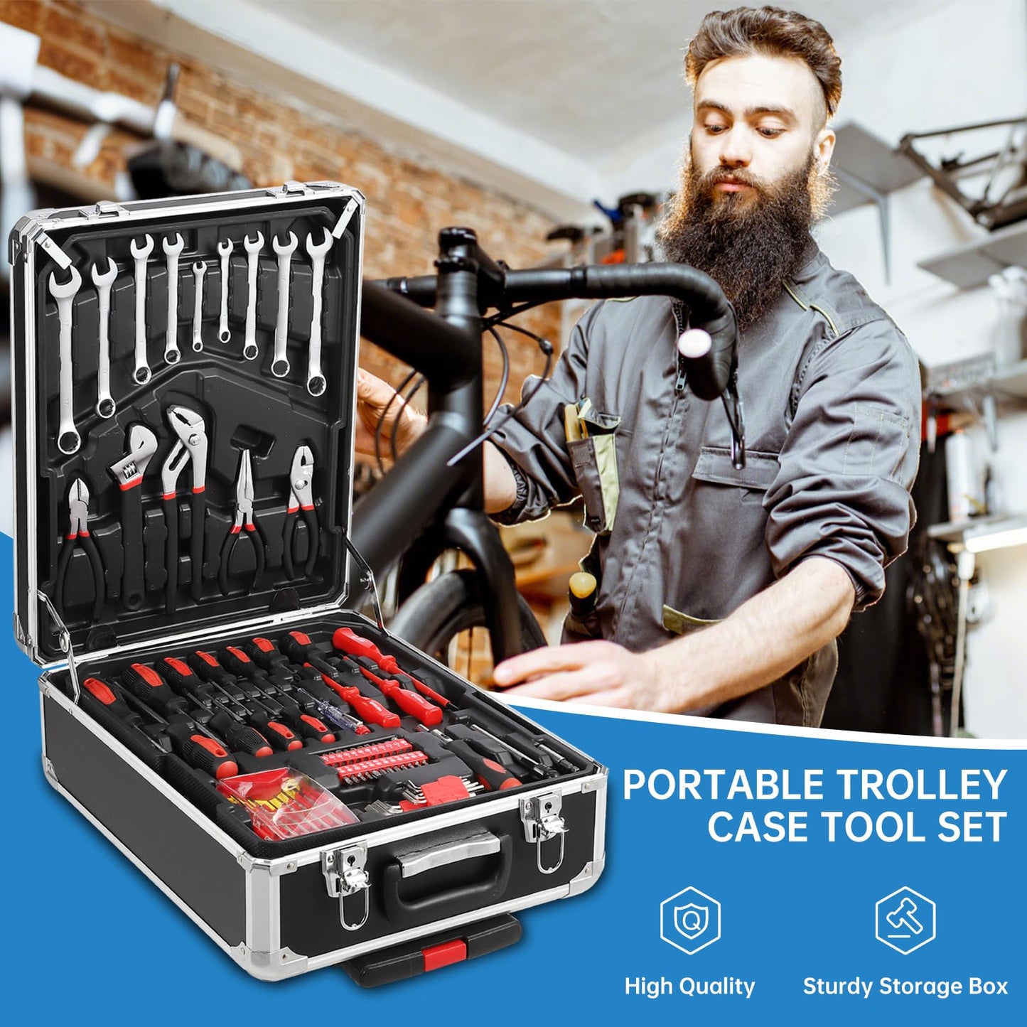 800-Piece Mechanics Tool Set with Rolling Aluminum Case, Complete Socket & Wrench Kit with Hand Tools, Portable Garage Tool Box for Auto Repair, Home Maintenance, DIY Projects & Garden Work