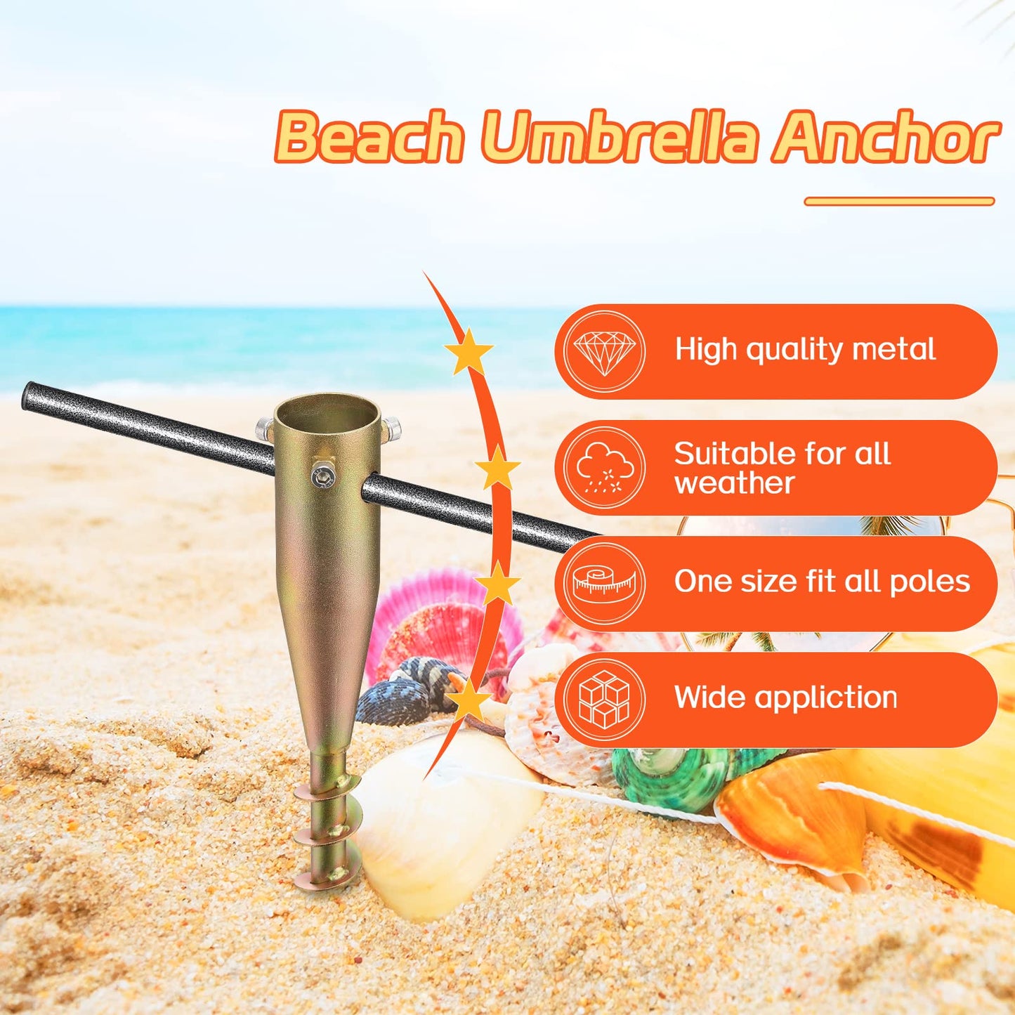 FactionGarden Beach Umbrella Sand Anchor, 2 Pack Heavy Duty Umbrella Stand Outdoor Base 17 Inches Metal No Dig Ground Umbrella Holder, Christmas Tree Stand Base
