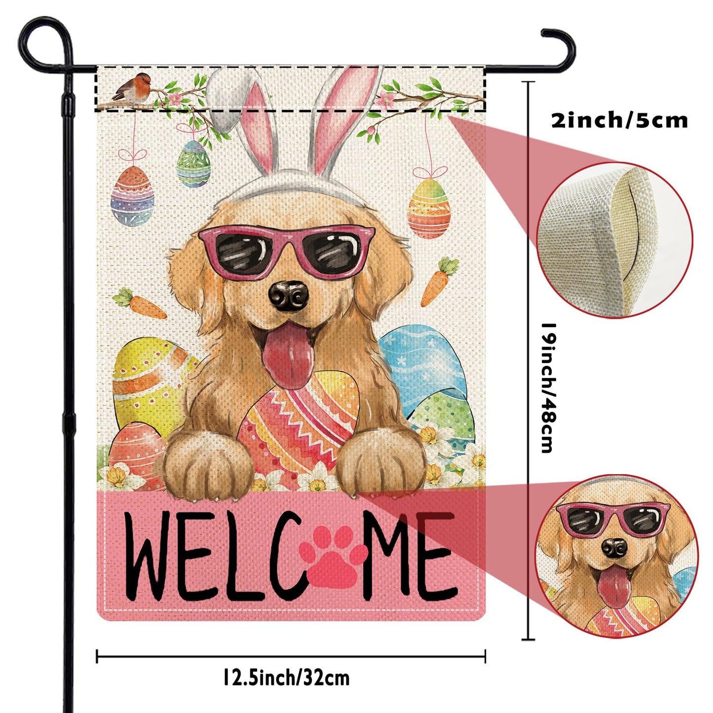 YOVOYOA Golden Retriever Garden Flags for Outside Set of 12, Puppy Dog Welcome Garden Flags 12x18 Double Sided for All Seasons and Holidays, Spring Easter Yard Lawn Flags for Farmhouse Outdoor Decor
