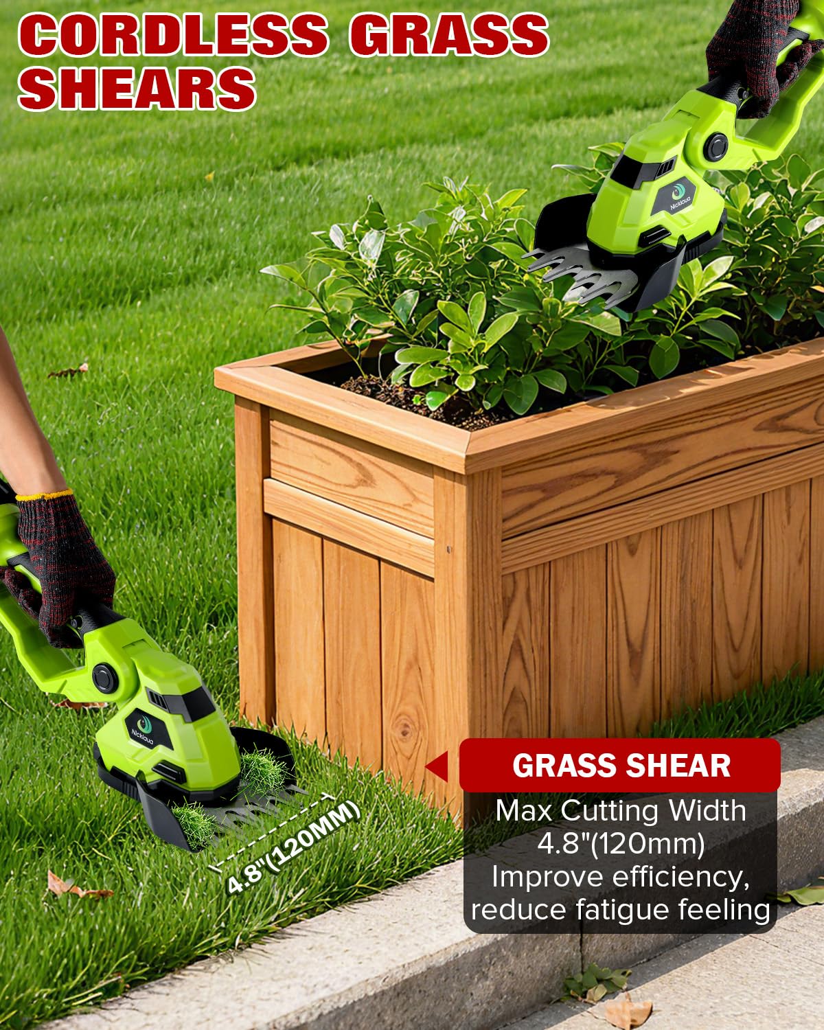 Cordless Hedge Trimmer,Cordless Grass Shear & Hedge Shear with a 5.3-inch Lawn Mower Blade, with 2 PCS Rechargeable Battery and Charger for Garden,Lawn.Note: It Does not Include the 9-inch Blade.