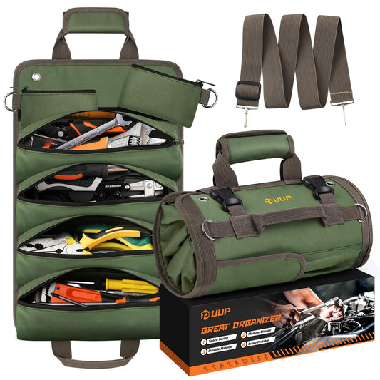 Tool Bag Roll Up, UUP Heavy Duty Portable Soft Tool Storage, Foldable Empty Rollup Organizer with Small Pockets, Official Rollable Toolbag, Father Day Gifts for Him Dad Men Mechanic Welding, Green