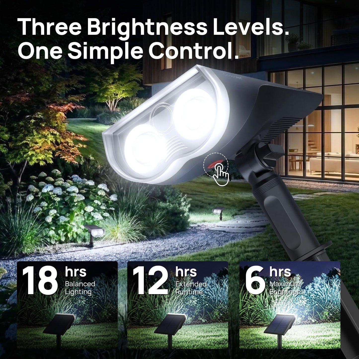 Consciot Solar Lights Outdoor Waterproof IP67, 3 Lighting Modes Solar Spot Lights Outdoor, Auto On/Off, 2-in-1 Solar Landscape Light for Yard Garden Landscape Pathway, Cool White 6500K, 2 Pack