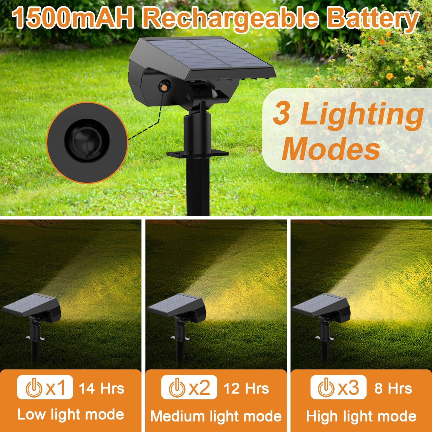 WELALO Solar Spot Lights Outdoor, [6 Pack/65 LED/3 Modes] Solar Landscape Spotlights, Solar Powered Security Lights, IP68 Waterproof Wall Lights for Outsides Walkway Yard Garden Driveway(Warm White)
