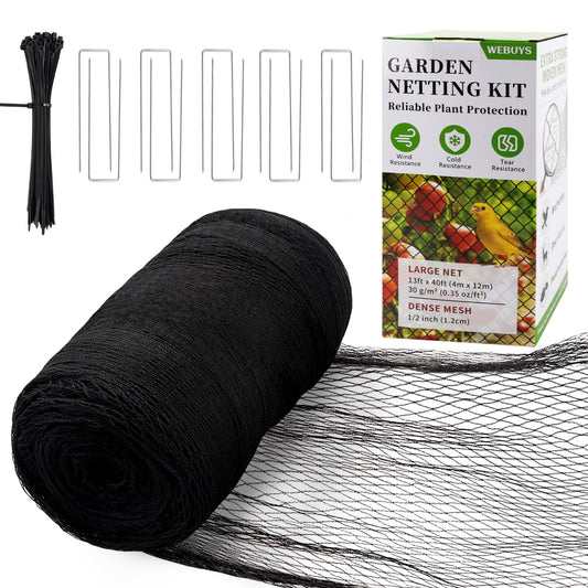 Webuys Bird Netting for Garden Protection - 13 x 40 FT Heavy Duty Poultry Bird Netting for Chicken Coop with Ties & Staples, Garden Net Mesh for Fruit Trees Plants Vegetables Against Birds Deer