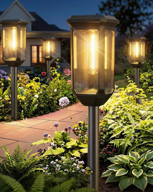 Tenmiro-Solar-Pathway-Lights-Outdoor-8-Pack-LED-Solar-Powered-Garden-Lights-Waterproof-IP65-Auto-On/Off-Outdoor-Light-for-Yard-Lawn-Patio-Path-Walkway-Driveway-Landscape-Lighting-Decor-3000K