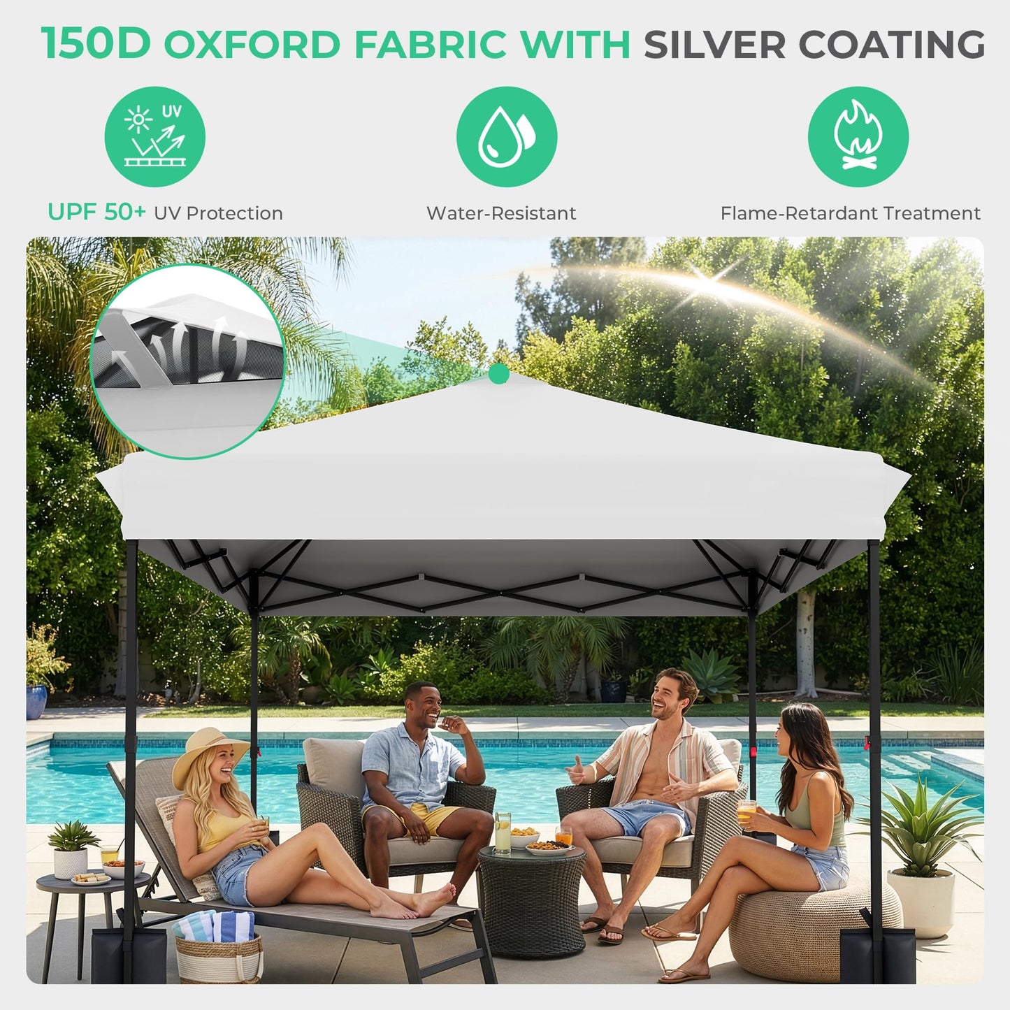 JEAREY 10x10 Pop Up Canopy Tent, Heavy Duty Outdoor Canopy with 1-Push Instant Setup, Commercial Tent with Roller Bag, 4 Sandbags and 8 Stakes, Water-Resistant, White
