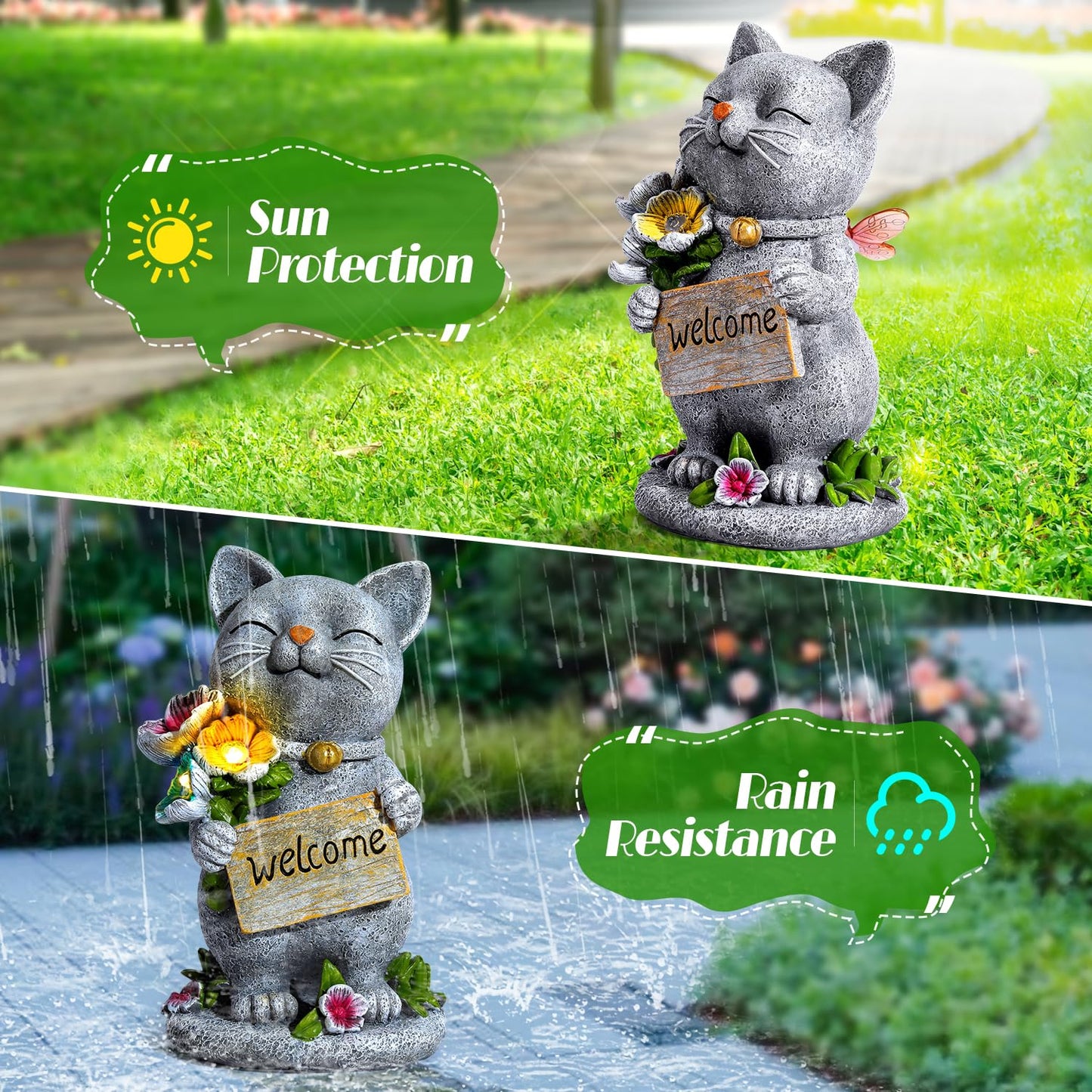 Adorafur Garden Outdoor Statues Solar Cat Outside Statue Garden Decor for Yard Patio Porch Home Lawn Balcony, Gifts for Grandma Mother Women