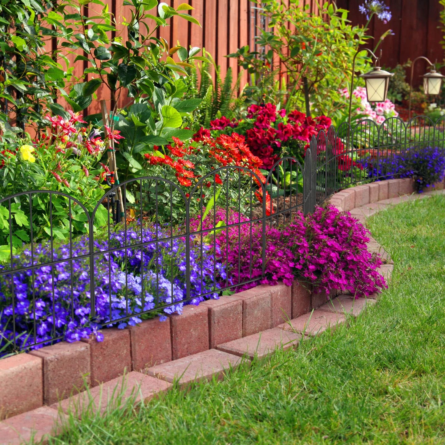 OUSHENG Small Decorative Garden Fence, 29ft (L) x 16.5in (H) Fencing, Rustproof Metal Wire Panel Border Animal Barrier for Dog, Flower Plant Edging for Yard Backyard Outdoor, Arched