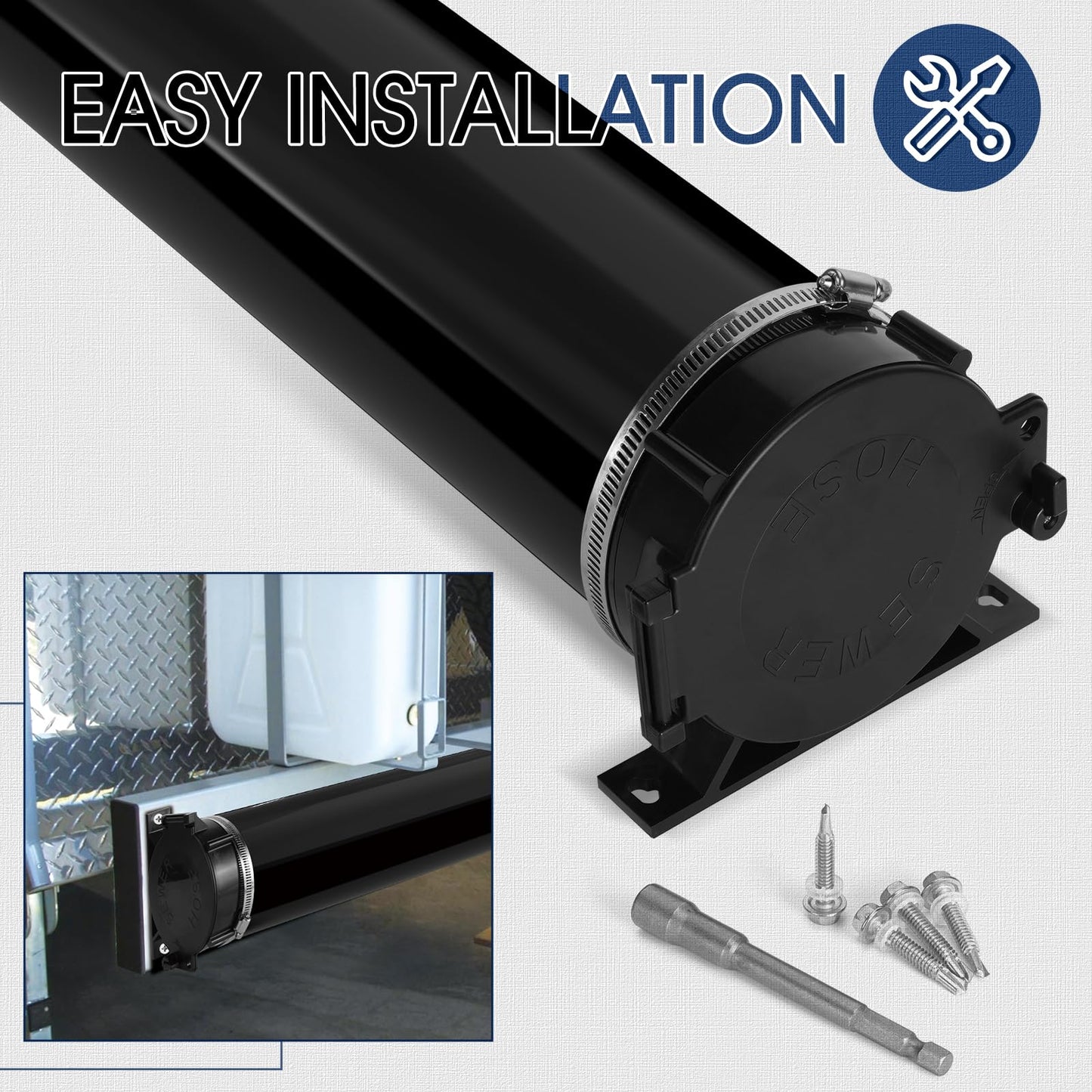 Touri Upgraded RV Adjustable EZ Hose Carrier TR5094BK with Door Cap and Mounting Screws, 50''-94'', Black, 3 Mounting Tabs Included
