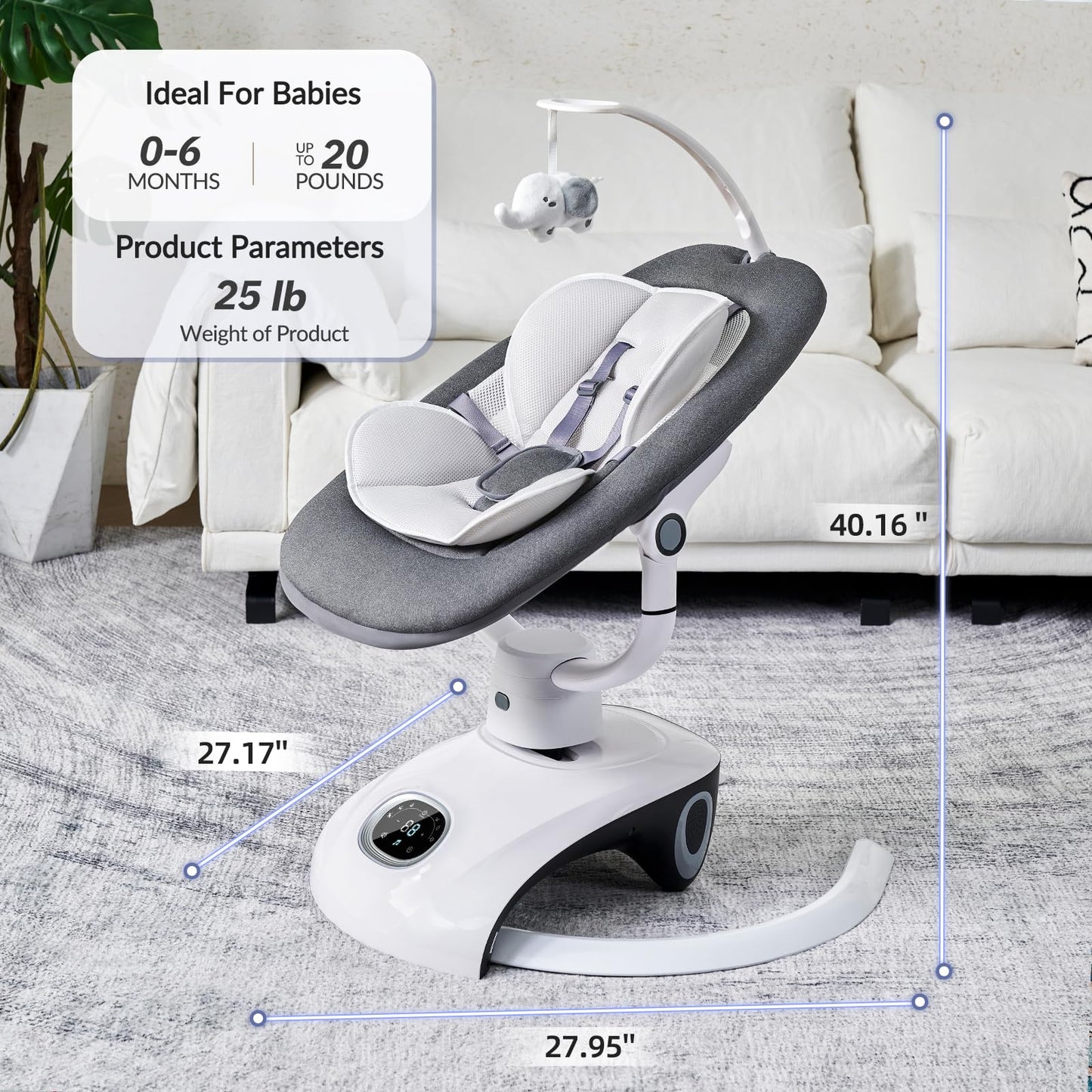 VaVaSoo Baby Swing for Infants Mamroo Electric Automatic Multi Motion Newborn for Girl & Boy with Remote Control, 5 Speed, 13 Melodies, Light Gray (Gary)