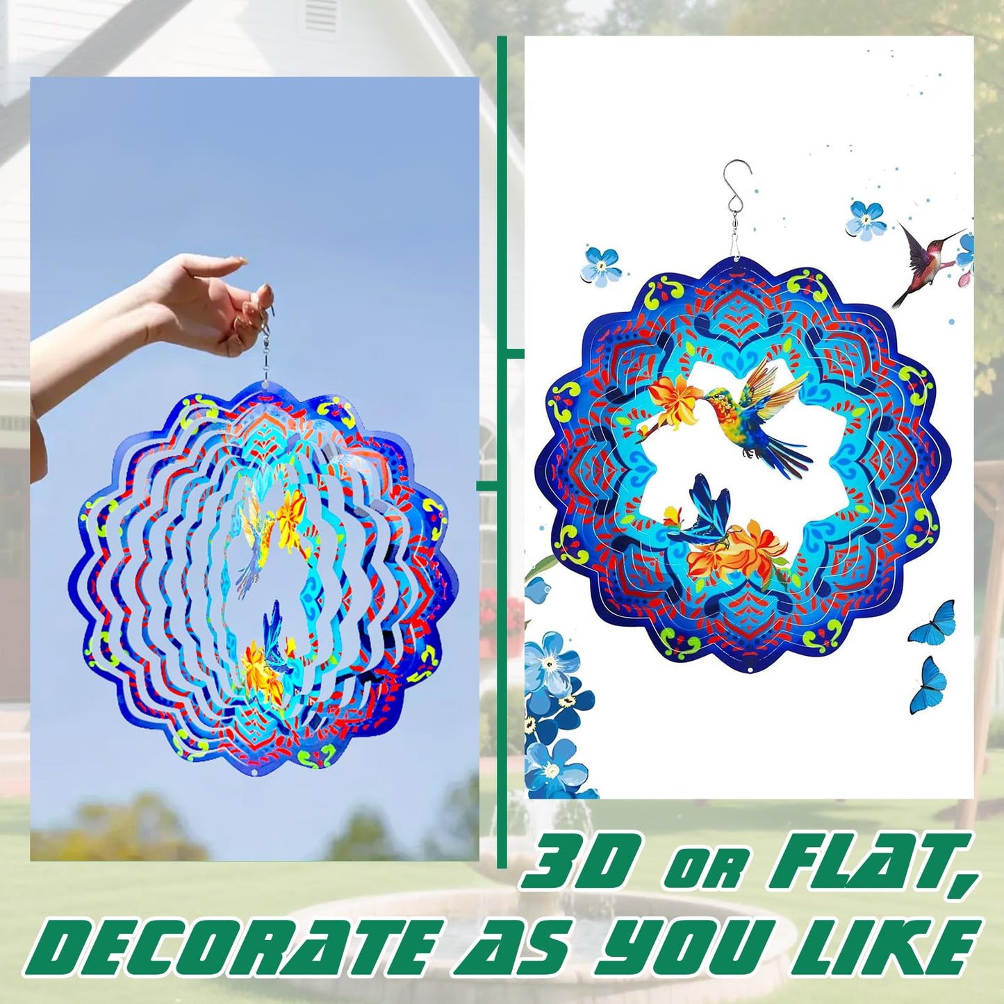 Dadamayar Wind Spinners 12 inch 3D Stainless Steel Laser Cut Metal Art Geometric Pattern Wind Sculpture Hanging for Garden Decorations Gifts Indoor Outdoor Blue Violet