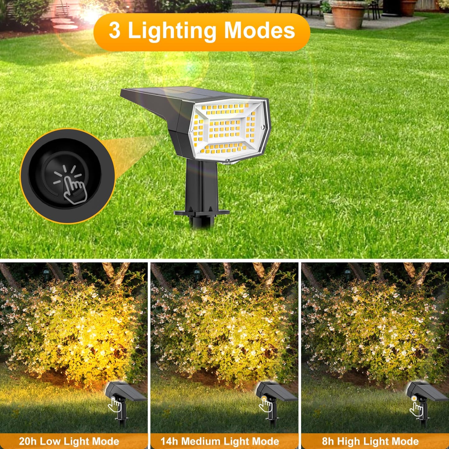 Fabrito Solar Spot Lights Outdoor Waterproof, 72 LEDs Landscape Spotlights with 3 Lighting Modes, 2-In-1 Dusk to Dawn Solar Flood Wall Lights for Garden/Yard/Tree/Pathway/Outside (Warm White) -10 Pack