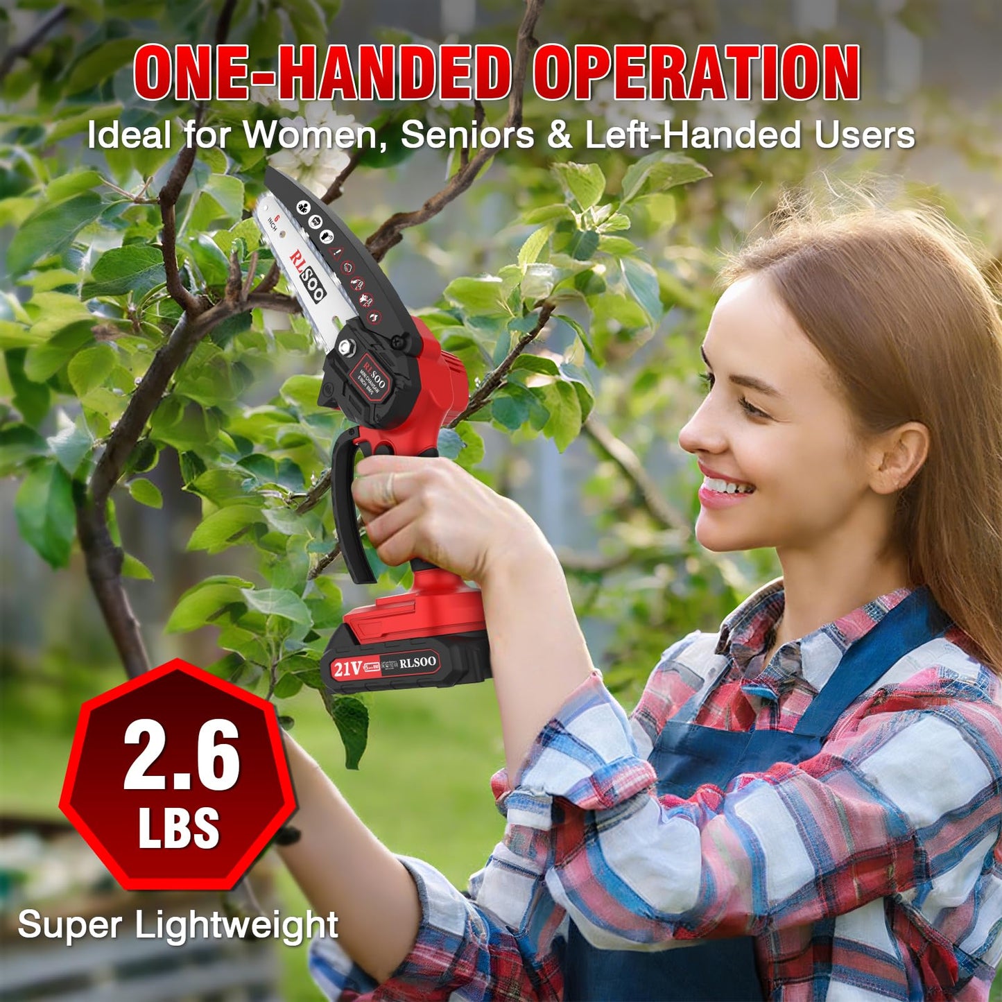 Mini Chainsaw Cordless, Upgraded 6 Inch Electric Handheld Battery Chain Saw with 2 Batteries and 3 Chains, Portable Small Tree Trimmer for Pruning Wood Cutting, Gift for Woman Seniors Dad Husband