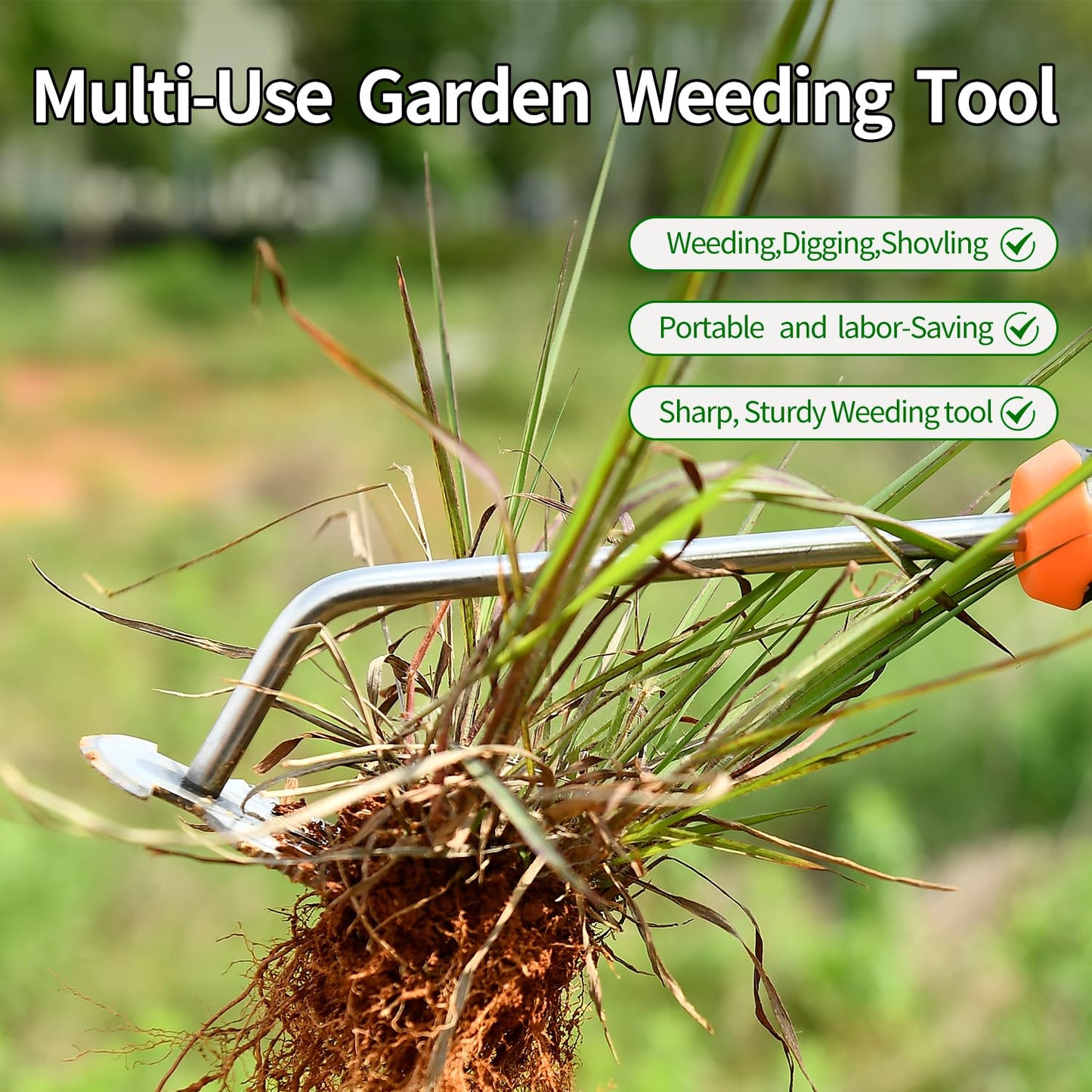 GANCHUN Weed Puller Tool，2024 New Garden Weeder Tool Stainless Steel Hand Weeder Tool,4 Teethes Dual Purpose Weed Remover Tool Weeding Tools for Gardening (Rubber Handle)