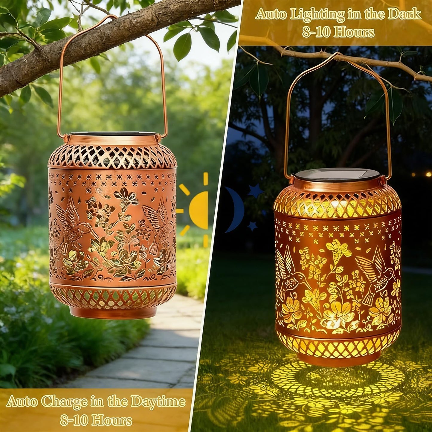 Solar Lanterns Outdoor Waterproof Hummingbird Hanging Solar Lights Garden Decor Gifts for Women Mom Grandma Sister Elegant Metal Solar LED Light Decoration Outside for Yard, Patio, Backyard, Porch
