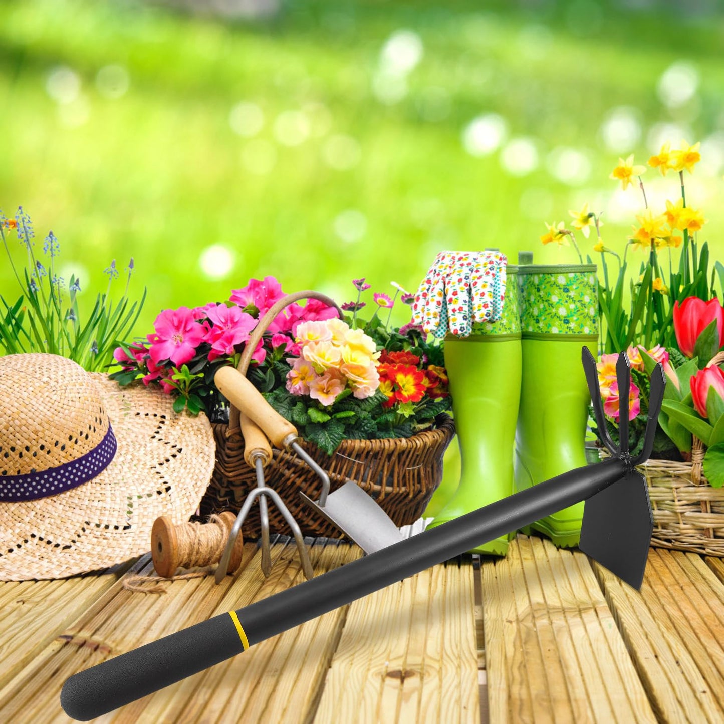 UPKOCH Garden Hoe and Cultivator 16 Inch Manganese Steel Hand Tool for Soil Digging Weeding and Flower Planting Ergonomic Handle for Comfortable Gardening