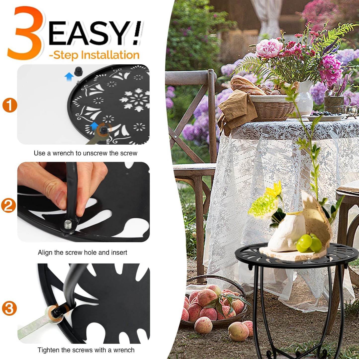 Fashion&cool Outdoor Side Tables, Weather Resistant Metal Patio Side Table, Small Round Outdoor End Table Side Table for Patio Yard Porch Balcony Garden Bedside, Plant Stand for Indoor Outdoor
