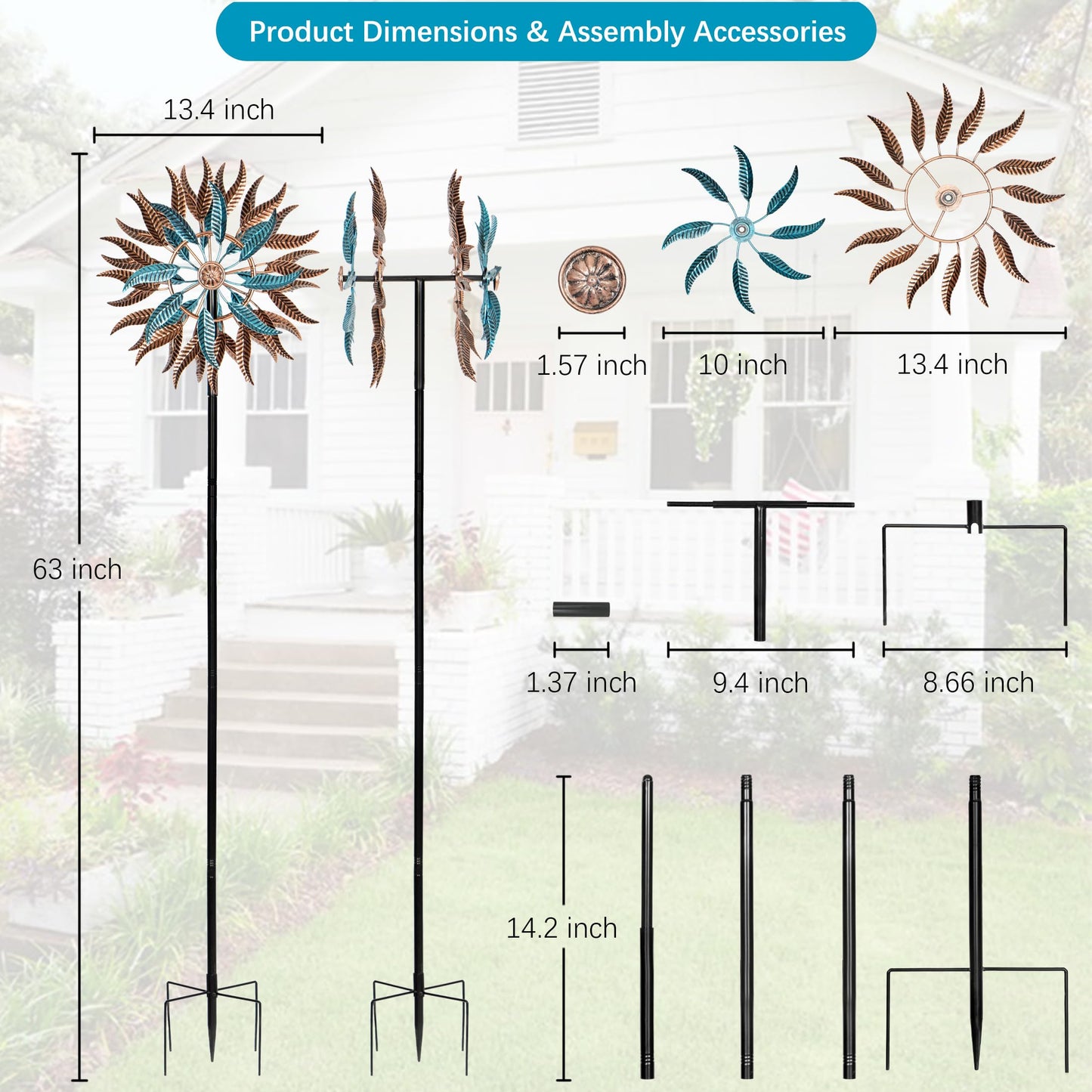 Senflame Large Outdoor Metal Wind Spinner,Two-Way Wind Sculptures,360 Degrees Kinetic Wind Spinners Yard Art Decor for Patio, Lawn & Garden 63 * 13.4 Inches
