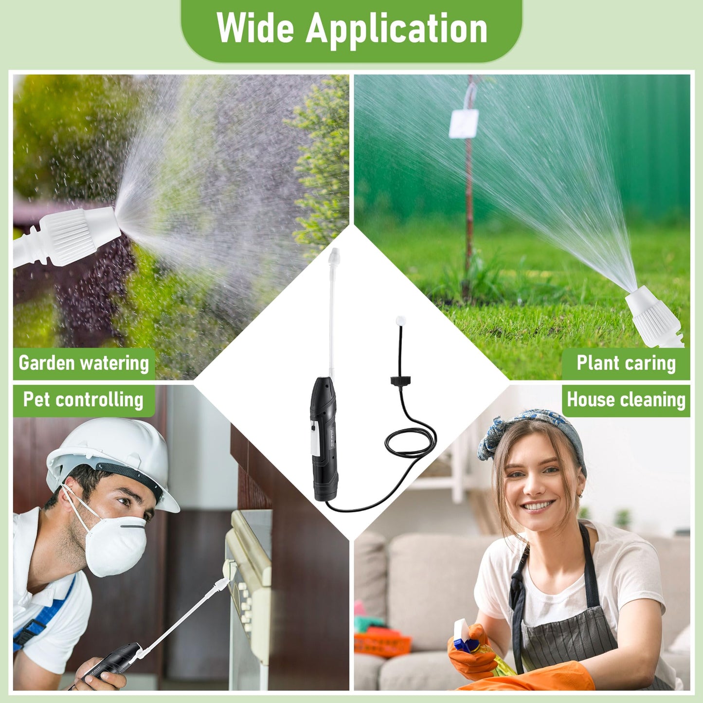 Qualirey Battery Powered Sprayer Wand with Holster, Foldable Nozzle Fits 38mm Cap 1 Gallon Jugs, Electric Weed Bug Ant Killer for Beach Cleaning, Gardening, Lawn and Disinfecting(Black)