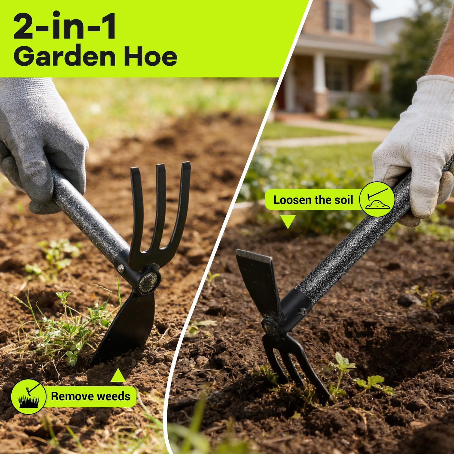 CALCHELE Hoe Garden Tool, 30-75 Inch Adjustable Garden Hoe Long Handle for Weeding, 2 in 1 Heavy Duty Hoe Cultivator Hand Garden Tools for Gardening Planting
