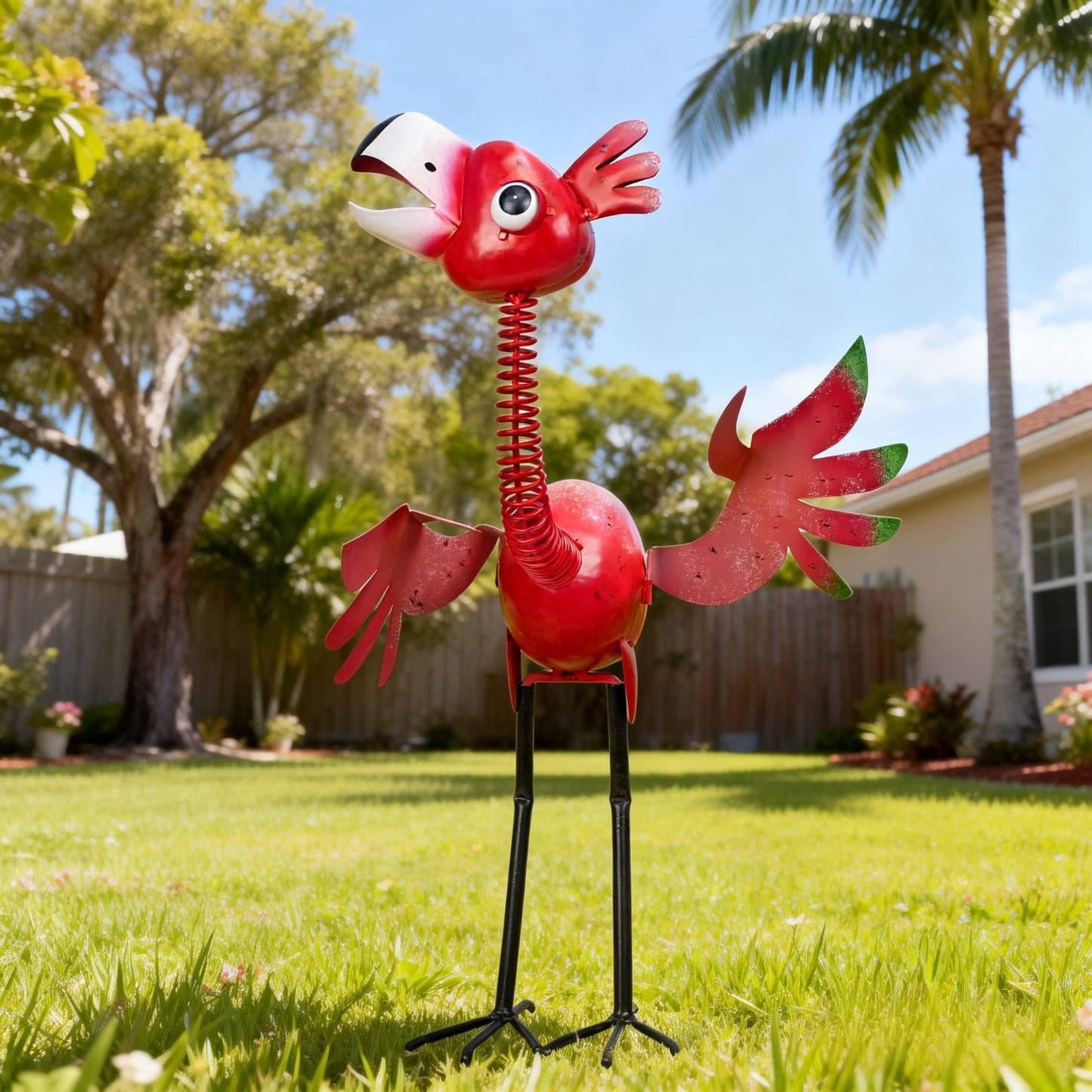 Natelf Metal Flamingo Garden Statue, Whimsical Pink Bird Flamingo Sculpture Decor Yard Art for Outdoor Yard Porch Patio Backyard Porch Decorations 21.46''