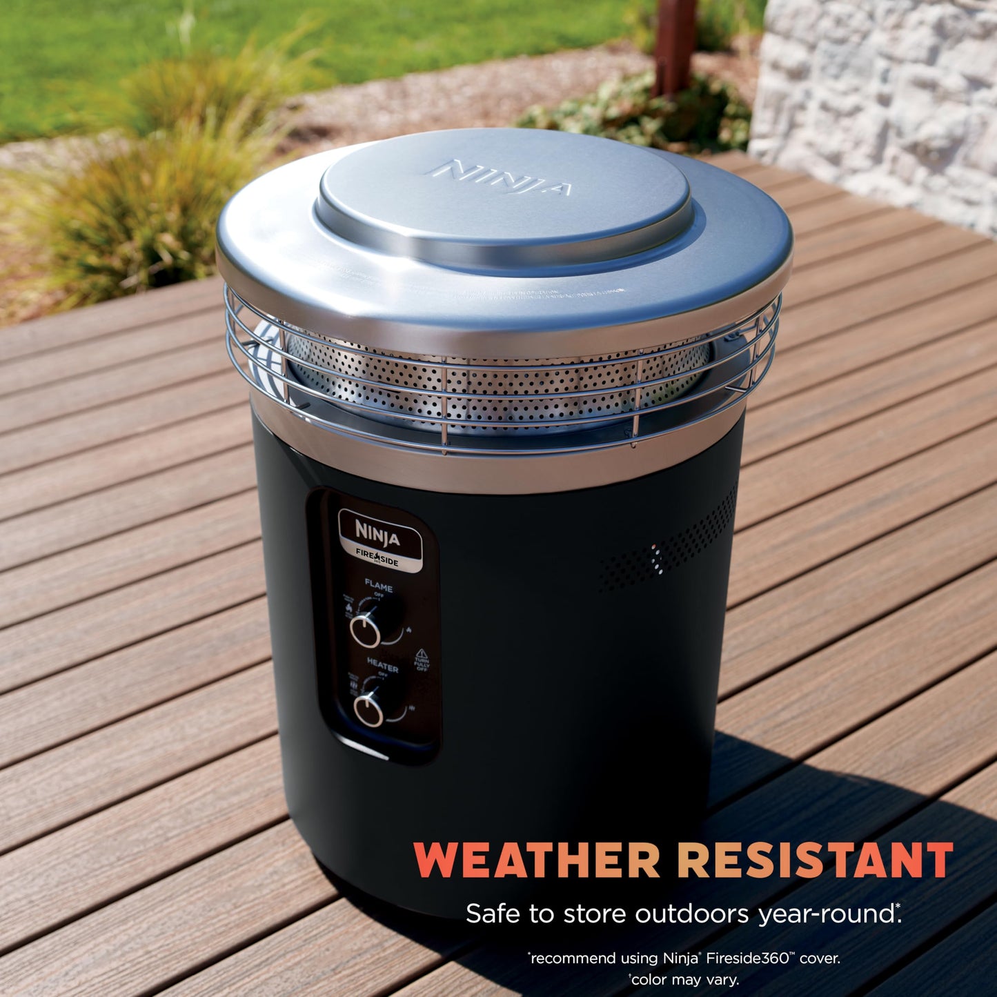 Ninja Fireside360™ Outdoor Heater & Fire Pit | 3 Modes: Flame, Heat, Flame & Heat | Portable for Patio, Deck, Camping, Beach | Easy Control Smokeless Flames | Push to Start Ignition | Stone | OF101ST