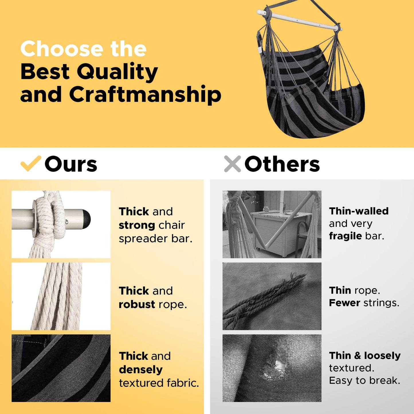 ADVOKAIR Hammock Chair Swing, Heavy-Duty Hanging Rope Swing Seat Supports 500 Lbs, Ideal for Outdoor Patio, Backyard, Porch, Deck & Indoor Bedroom Use