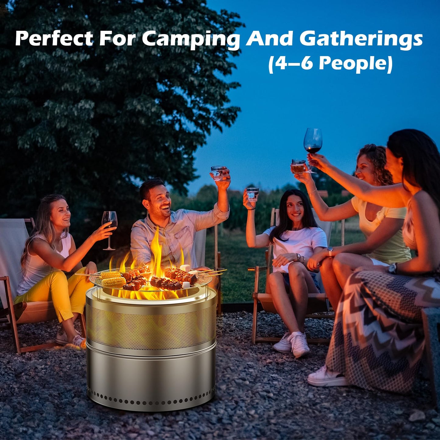 Smokeless Fire Pit with Grill Grate 20 Inch, Portable Stainless Steel Smokeless Firepit, Wood Burning Low Smoke Camping Fire Pit with Ash Pan & Carrying Bag, 360° Airflow, 16.5 lbs for RV & Patio