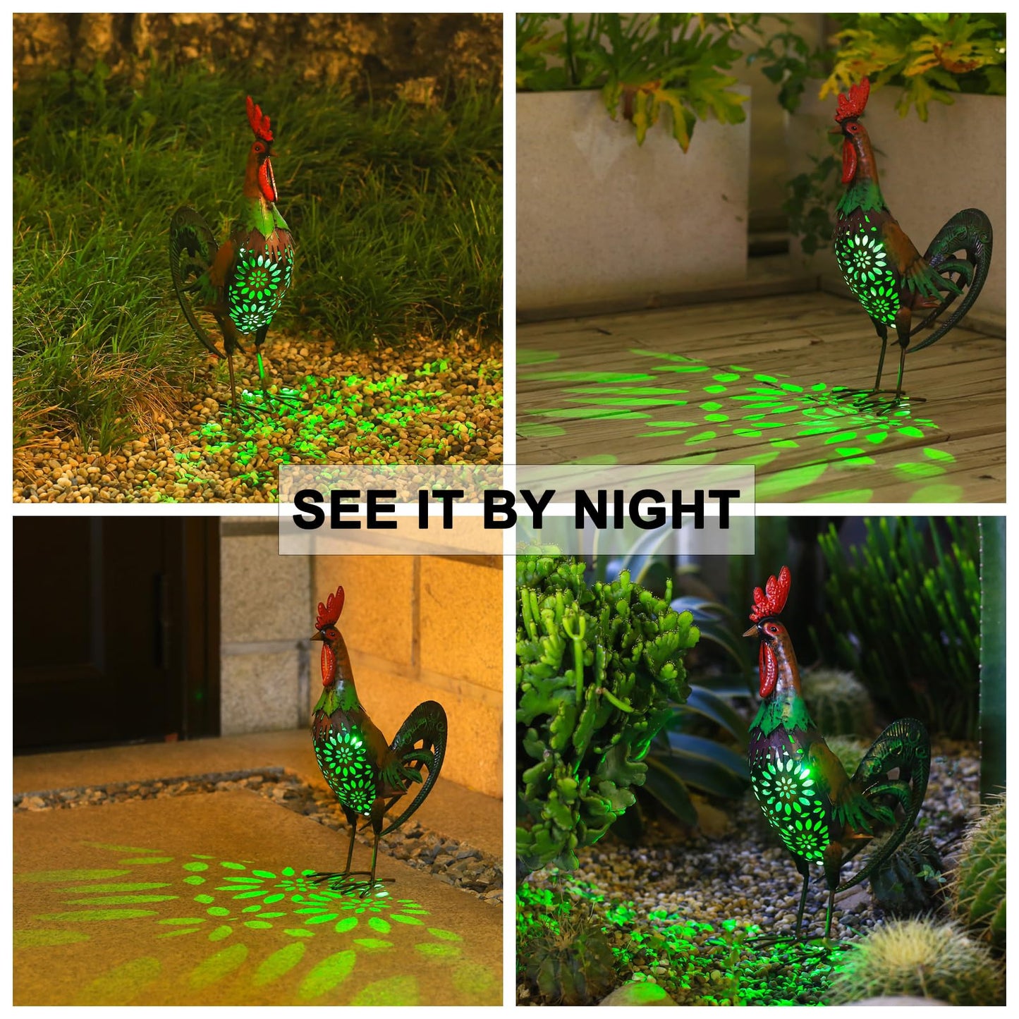 WDLFCGC Solar Rooster Statue Light Outdoor, 18" Metal Yard Art Rooster Figurines(Retro Rooster).