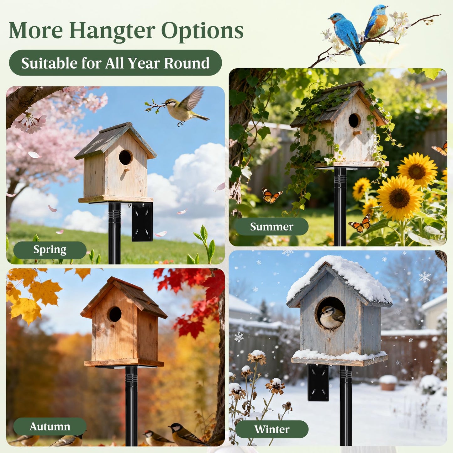 114-Inch Birdhouse Pole Stand, Heavy Duty Metal Bird House Mount with Ground Stake Base, Multi-Section Outdoor Pole for Birdhouses, Feeders & Garden Decor