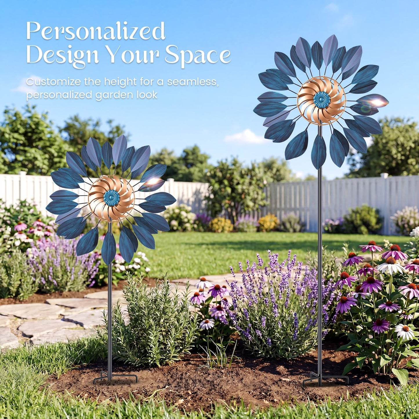 Homdox 84 Inch Kinetic Wind Spinner for Yard and Garden, Large Metal Wind Sculpture Outside Patio Decor 360 Degree Rotation with Adjustable Height, Housewarming Gift for Backyard Landscape Lawn Art