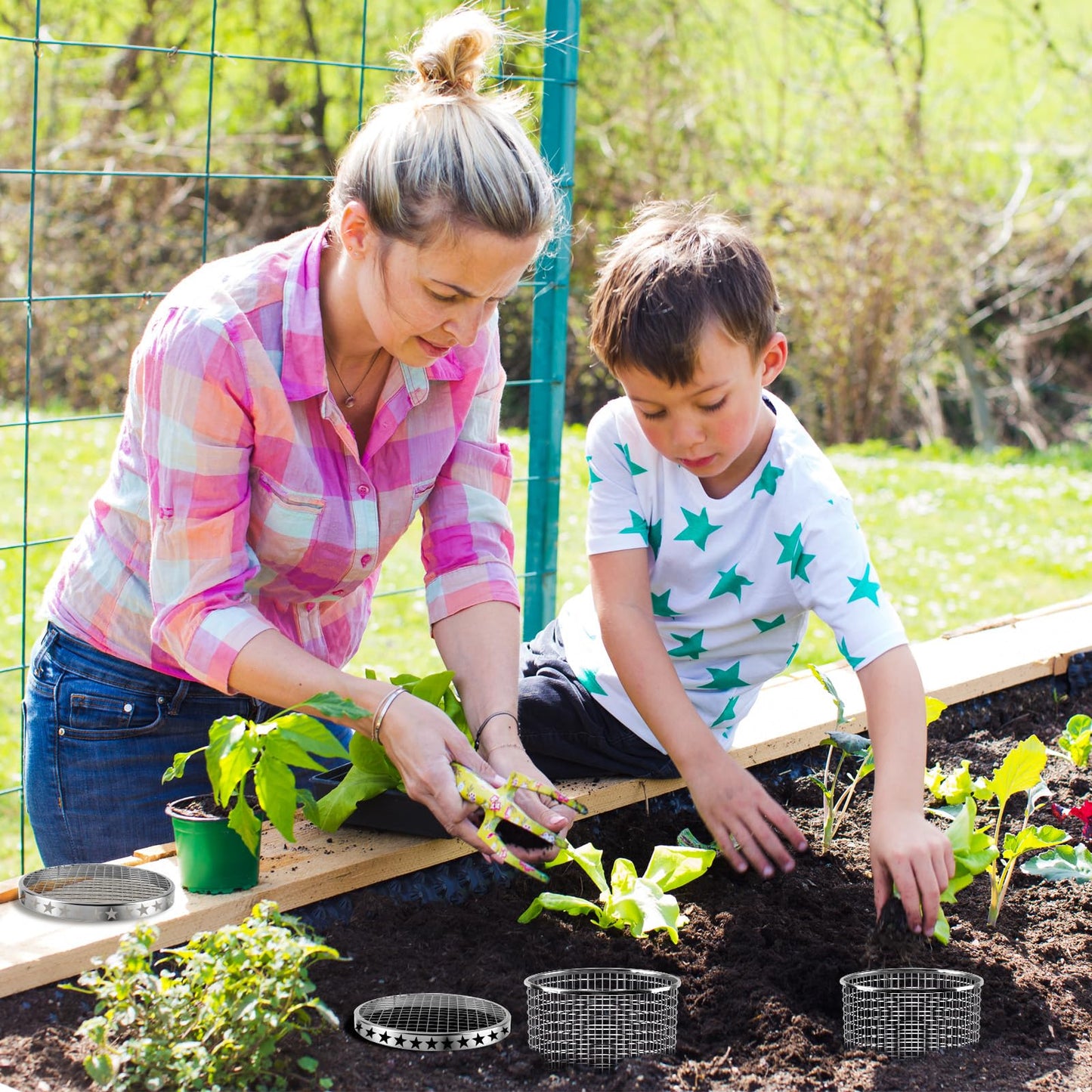 EcoBrisa 2pack Underground Worm Composting Bin, Metal Compost Bin for Recycling Kitchen Food Waste, Outdoor Worm Compost Bin with Holes and Lid Use in Outdoor Garden Vegetable Patch Backyard