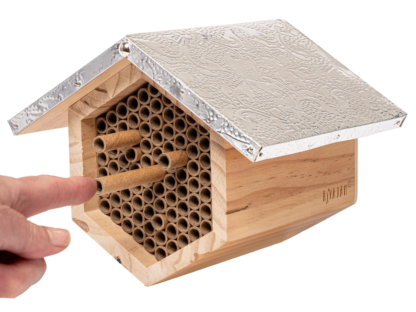 Rivajam Beekeeper Pro Mach II Mason Bee House - Strong + Waterproof Bee Hotel & Insect Habitat - Replaceable Mason Bee Tubes Filled Bee Houses for the Garden - Pollinator House Gardening Gifts