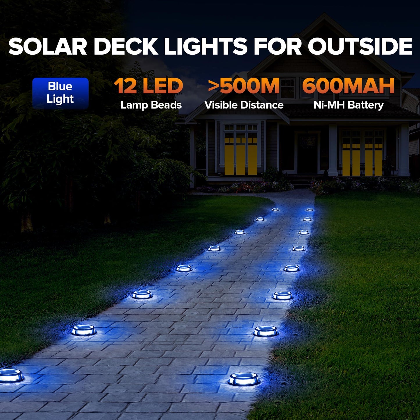 LUTEC 4 Pack Solar Deck Lights Driveway Dock 12 LEDs Light Solar Powered Outdoor Waterproof Road Markers for Step Sidewalk Stair Garden Ground Pathway Yard (Blue)