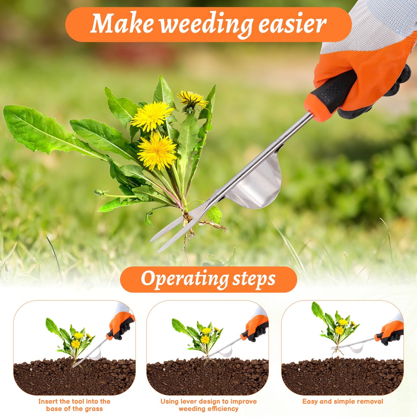 Hoemwarm Weed Puller Tool, Manual Portable Stainless Steel Weeder Puller Tool, Crack Weed Remover Gardening Tools for Garden Farm Backyard