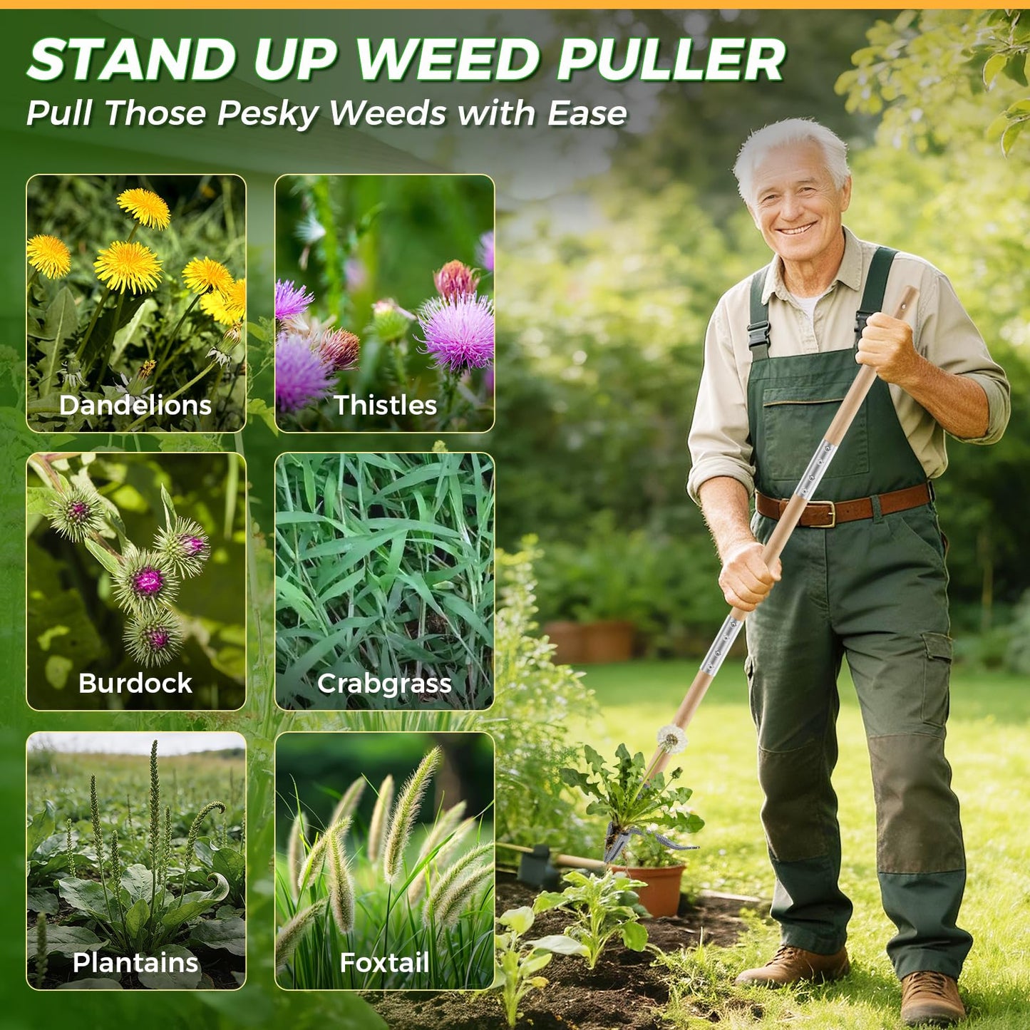 RexWeed Weed Puller Tool, Stand Up Heavy Duty Root Removal Tool with 4-Claw Head & Long Handle, Garden Hand Weeding Tool - Easily Remove Weeds Without Bending, Pulling,or Kneeling
