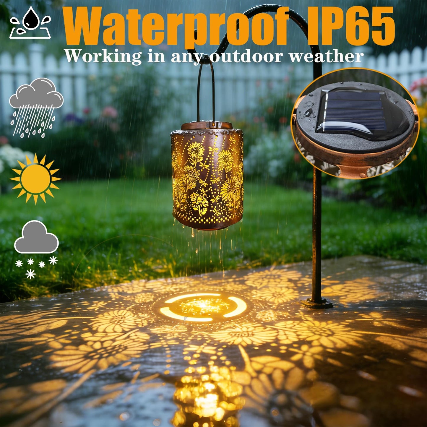 Solar Lights Outdoor Waterproof - Sunflower & Dragonfly Solar Lantern with Hanging Hook, Decorative Garden Lights for Yard, Patio, Lawn, Birthday Gifts for Women/Grandma，Mother's Day Gifts for mom