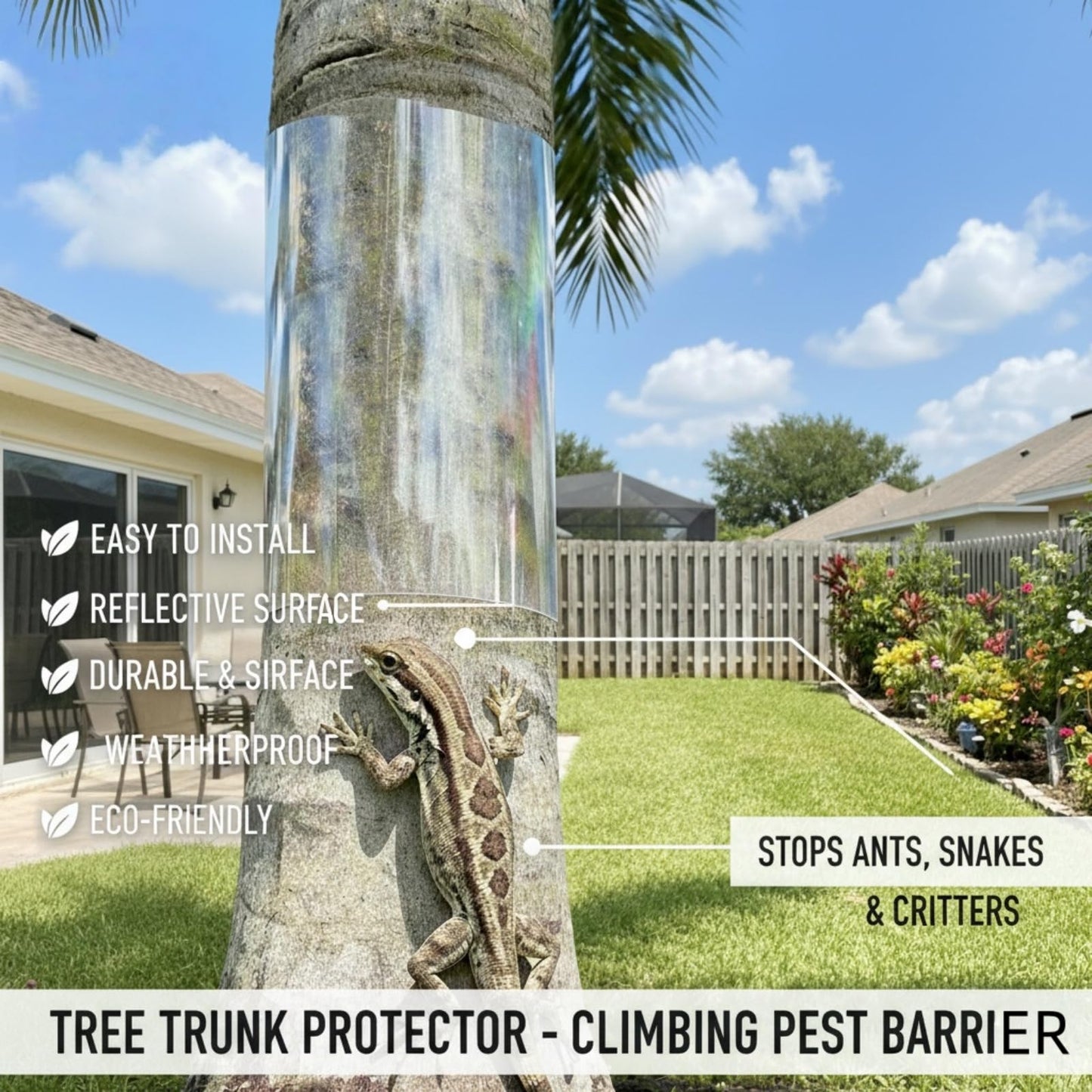 IWCR Durable Iguana Tree Wrap Tree Trunk Protector - Clear Tree-Safe Guard for Climbing Prevention, Rodent Barrier Kit with 54 Double-Sided Tapes & 10 Zip Ties (196" x 7.8")