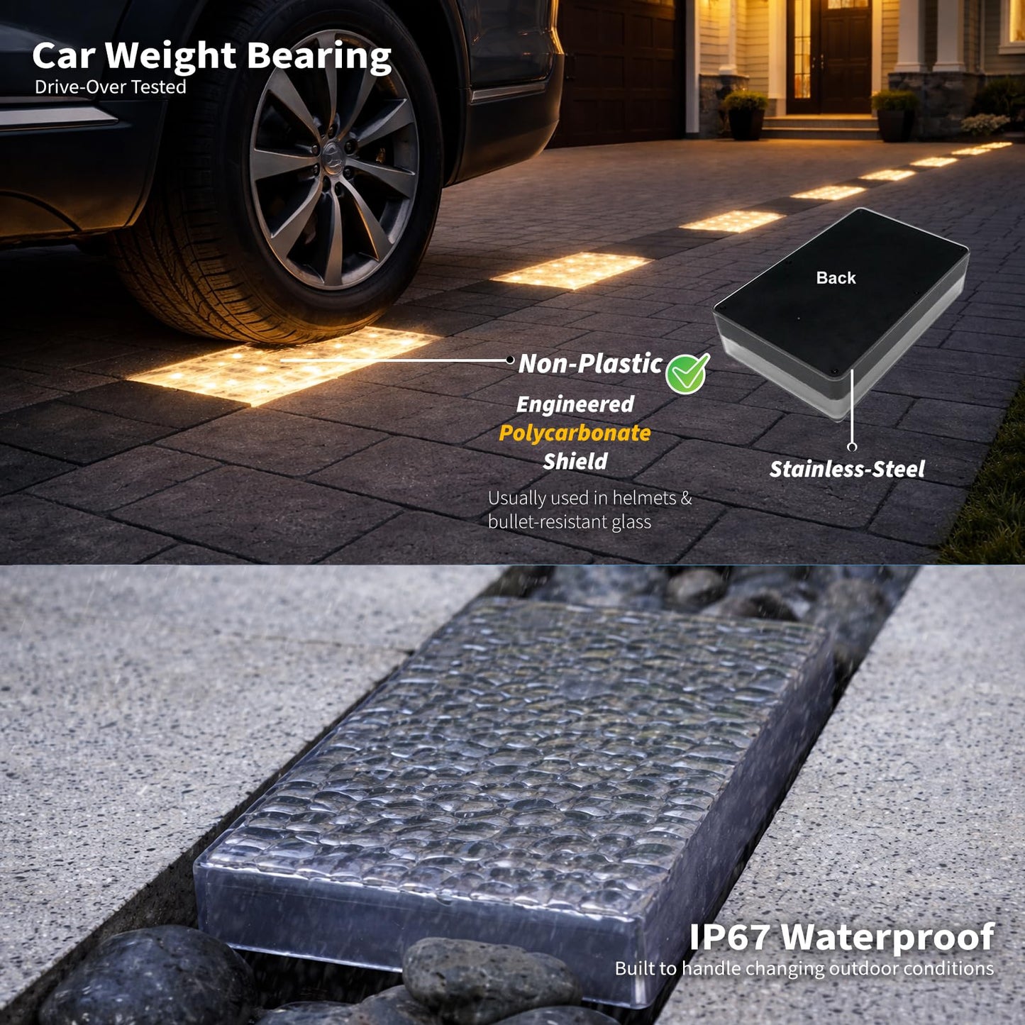 SHONELIGHTING Paver Lights, Solar Light Outdoor Waterproof, In-Ground Brick LED for Driveway & Pathway, Hardscape Pavers, Auto On/Off, Heavy Duty Warm White 3500K (6 Pack)
