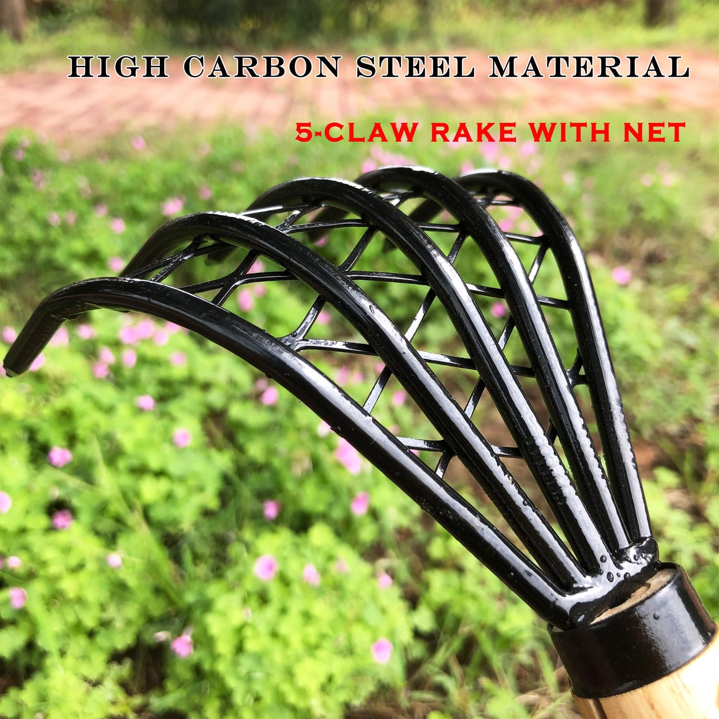 SHANFEEK Garden Rake 5-Claw Landscape Dethatcher Thatching Beach Combing Rake for Digging Clam Shell Defoliation Hoe Garden Tool for Loosen The Soil (Brown)